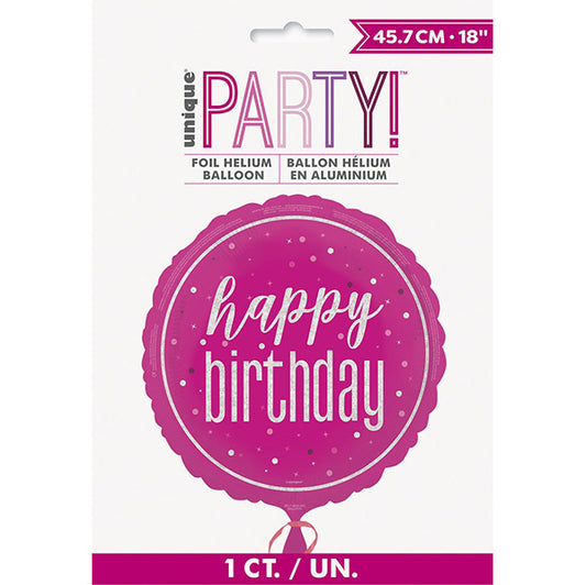 Glitz Pink "Happy Birthday" Foil Prismatic Balloon 45cm