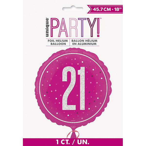 Pink "21" Foil Prismatic Balloon 45cm