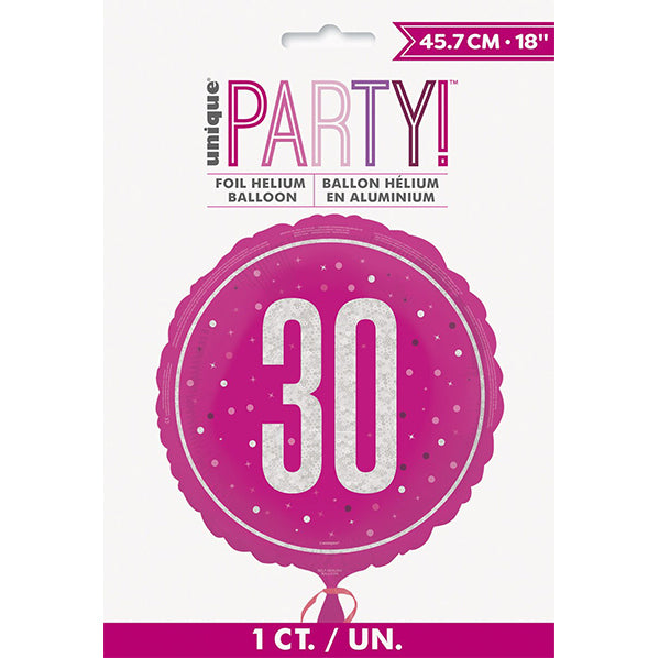 Pink "30" Foil Prismatic Balloon 45cm