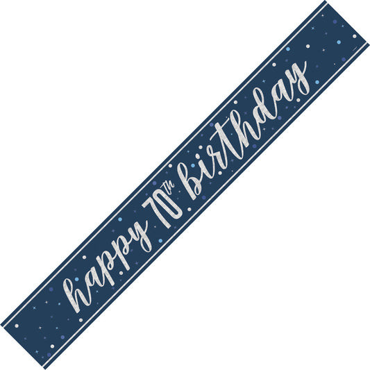 Glitz Blue "Happy 70th Birthday" Foil Banner - 2.74m