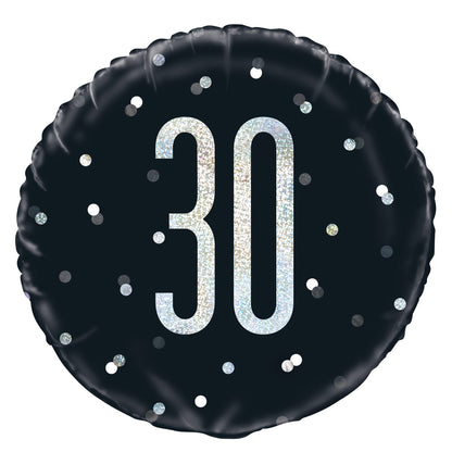 Black "30" Foil Prismatic Balloon 45cm