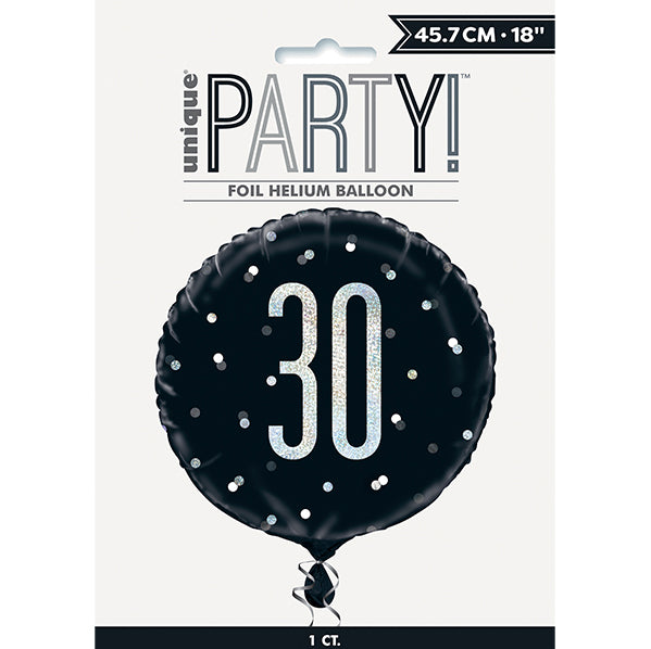 Black "30" Foil Prismatic Balloon 45cm