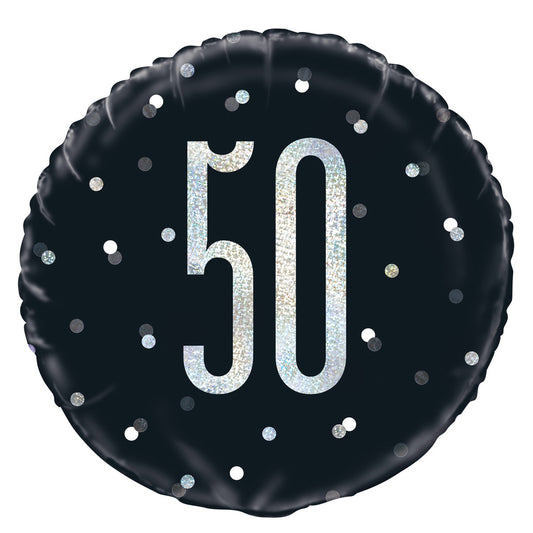 Black "50" Foil Prismatic Balloon 45cm