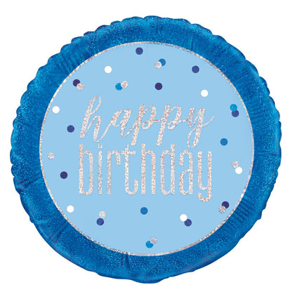 Blue "Happy Birthday" Foil Prismatic Balloon 45cm