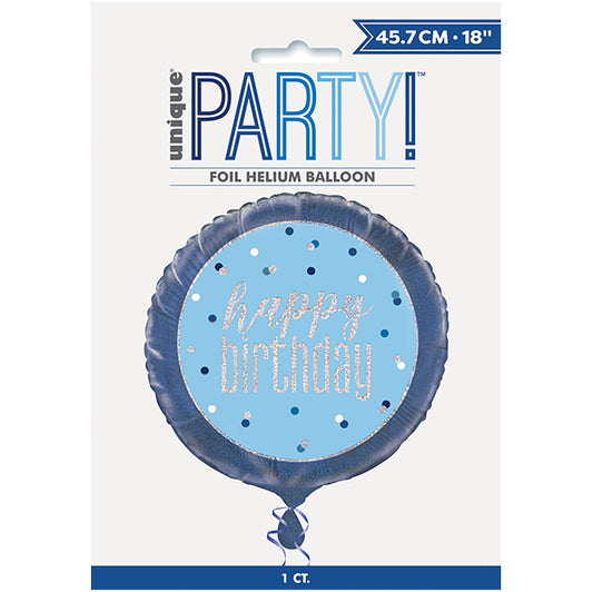 Blue "Happy Birthday" Foil Prismatic Balloon 45cm