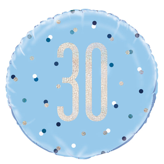 Blue "30" Foil Prismatic Balloon 45cm