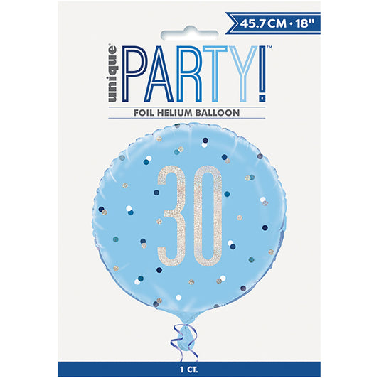 Blue "30" Foil Prismatic Balloon 45cm