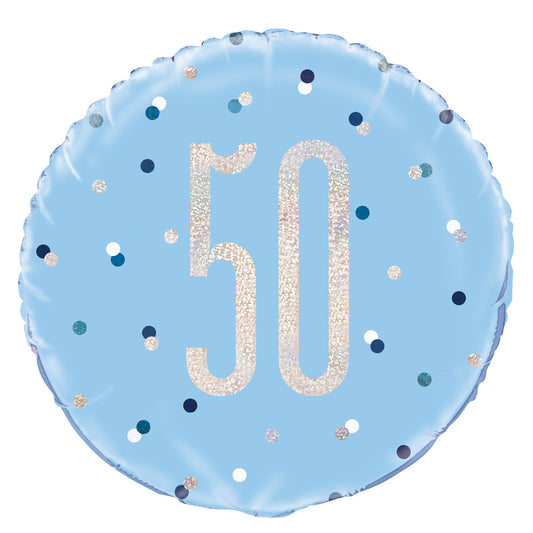 Blue "50" Foil Prismatic Balloon 45cm