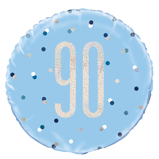 Blue "90" Foil Prismatic Balloon 45cm