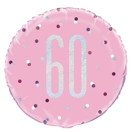 Pink "60" Foil Prismatic Balloon 45cm