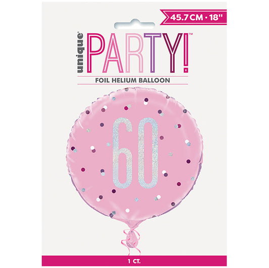 Pink "60" Foil Prismatic Balloon 45cm