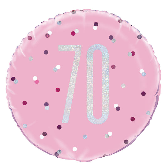 Pink "70" Foil Prismatic Balloon 45cm