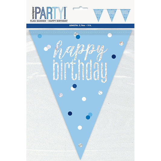 Blue Prismatic "Happy Birthday" Flag Banner - 2.74m