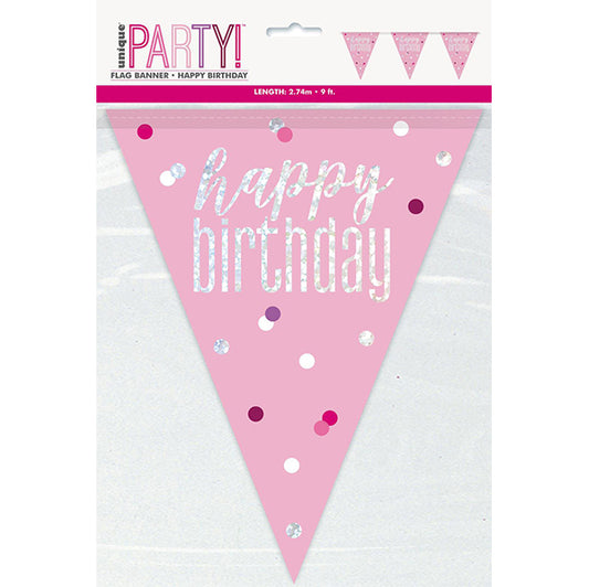 Pink Prismatic "Happy Birthday" Flag Banner - 2.74m