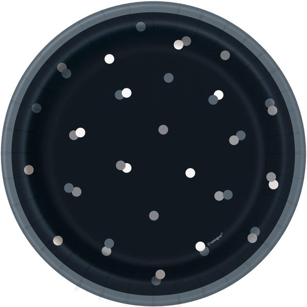 Black & Silver Dot Paper Plates 18cm (Pack of 8)