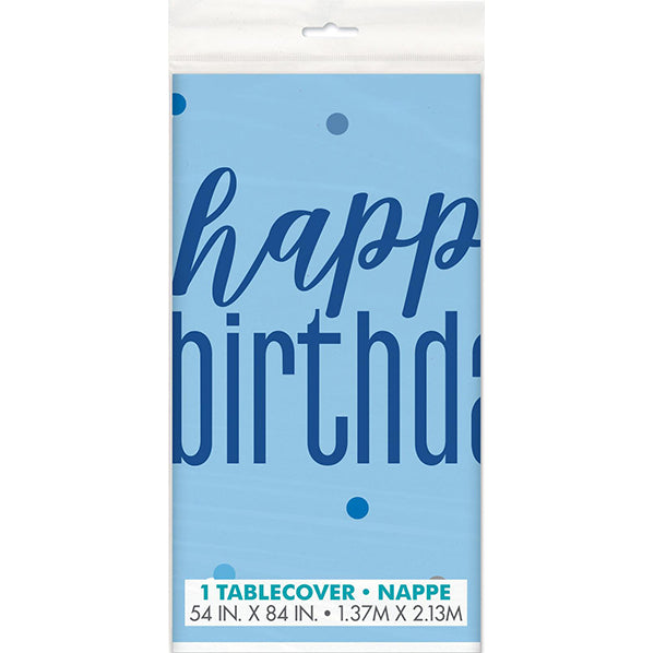 Blue "Happy Birthday" Printed Tablecover 137cm x 213cm