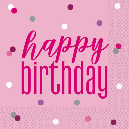 Pink "Happy Birthday" Foil Stamped Luncheon Napkins (Pack of 16)