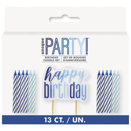 "Happy Birthday" Candle And 12 Spiral Candles - Blue