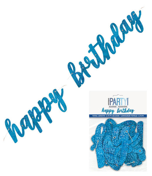 Blue Foil Script "Happy Birthday" Prismatic Jointed Banner - 83.8cm