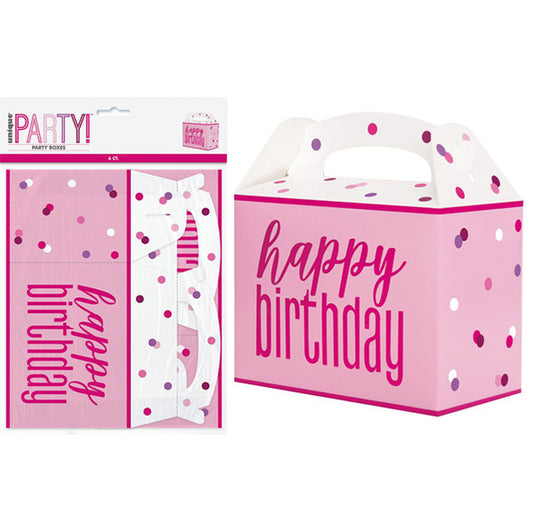 Large Party Boxes - Pink "Happy Birthday" (Pack of 6)