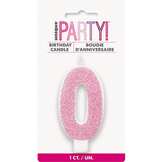 Glitter Pink Numeral Candle - 0