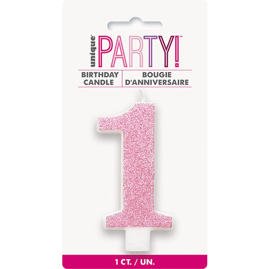 Glitter Pink Numeral Candle - 1