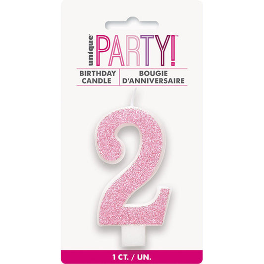 Glitter Pink Numeral Candle - 2