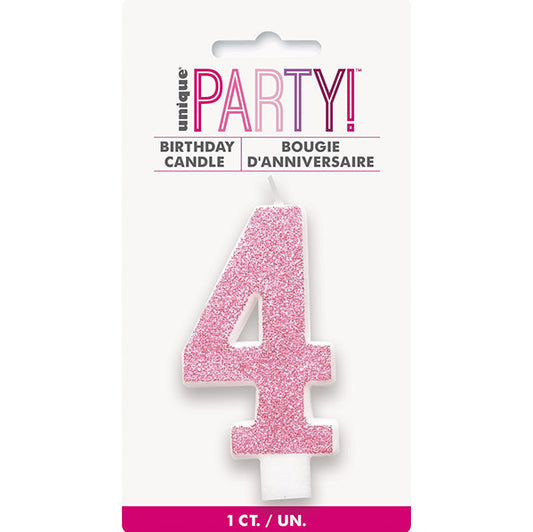 Glitter Pink Numeral Candle - 4