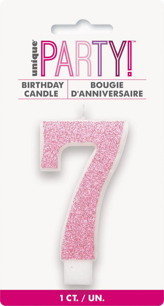 Glitter Pink Numeral Candle - 7