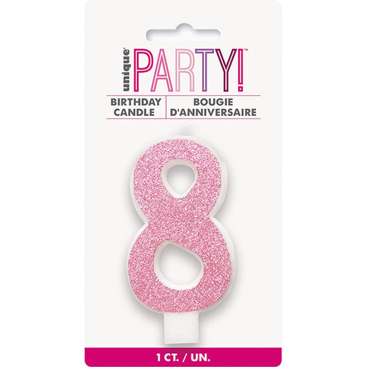 Glitter Pink Numeral Candle - 8