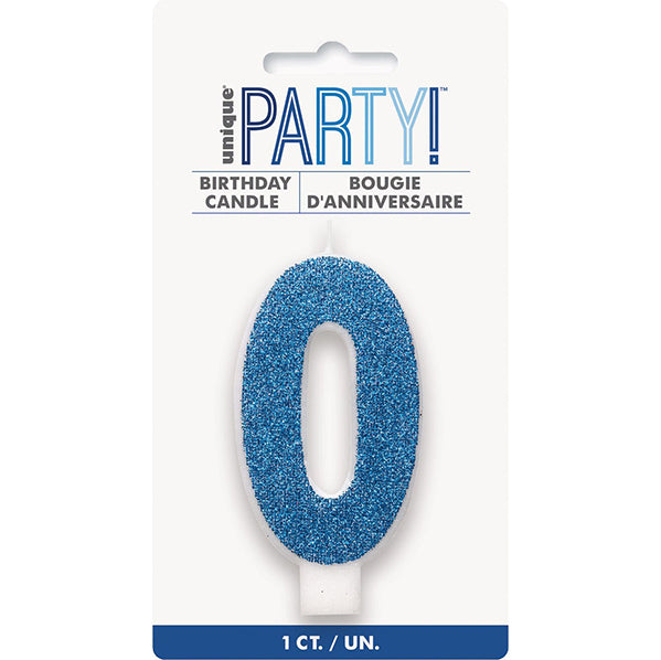 Glitter Blue Numeral Candle - 0