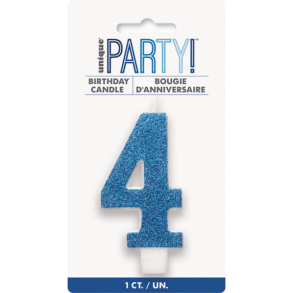 Glitter Blue Numeral Candle - 4