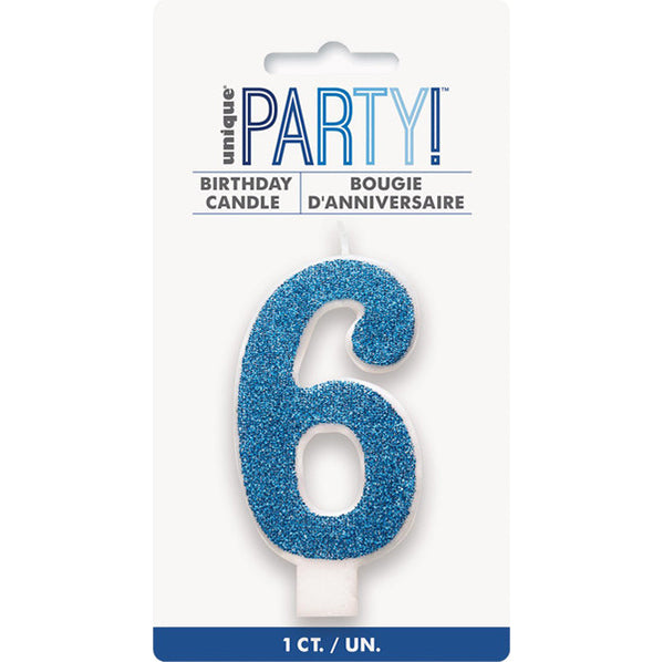 Glitter Blue Numeral Candle - 6