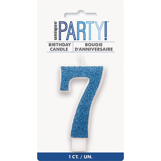 Glitter Blue Numeral Candle - 7