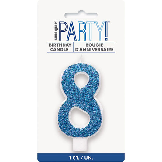 Glitter Blue Numeral Candle - 8