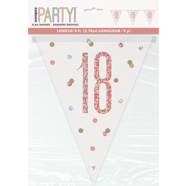 Rose Gold "18" Prismatic Foil Flag Banner - 2.74m