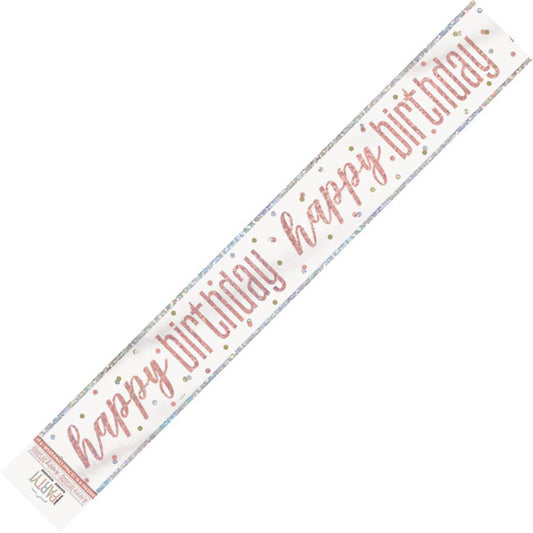 Rose Gold "Happy Birthday" Prismatic Foil Banner - 2.74m