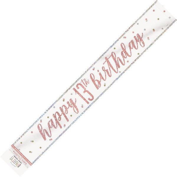 Rose Gold "Happy 13th Birthday" Prismatic Foil Banner - 2.74m