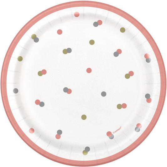 Rose Gold Dot Paper Plates 18cm (Pack of 8)