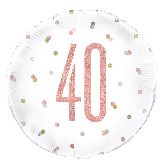 Rose Gold "40" Foil Prismatic Balloon 45cm