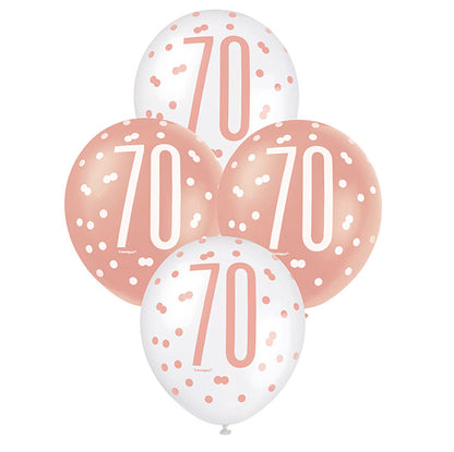 "70" Rose Gold & White Assorted Balloons 30cm (Pack of 6)