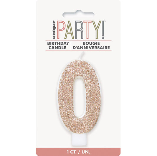 Glitter Rose Gold Numeral Candle - 0