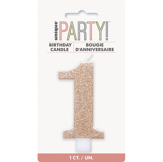 Glitter Rose Gold Numeral Candle - 1