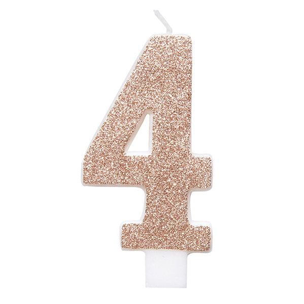 Glitter Rose Gold Numeral Candle - 4