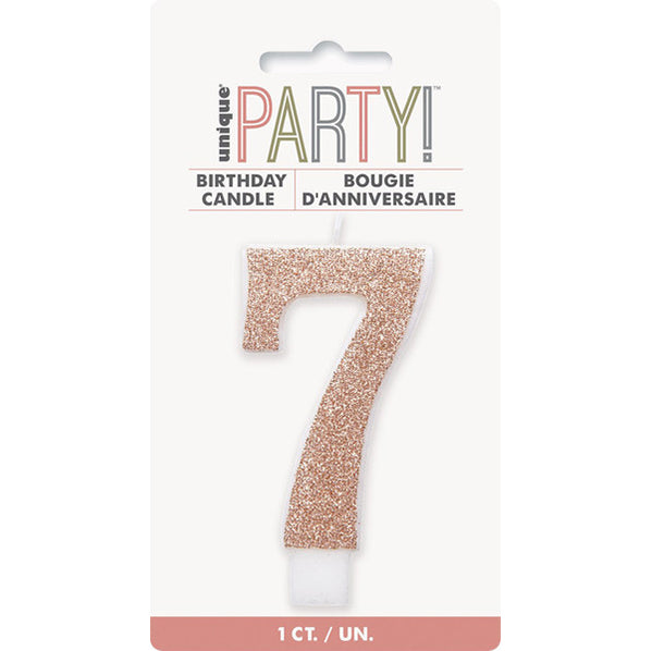 Glitter Rose Gold Numeral Candle - 7