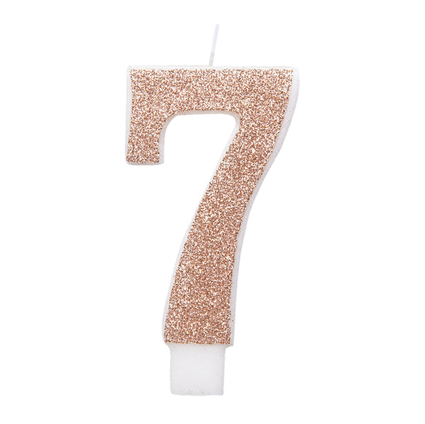 Glitter Rose Gold Numeral Candle - 7