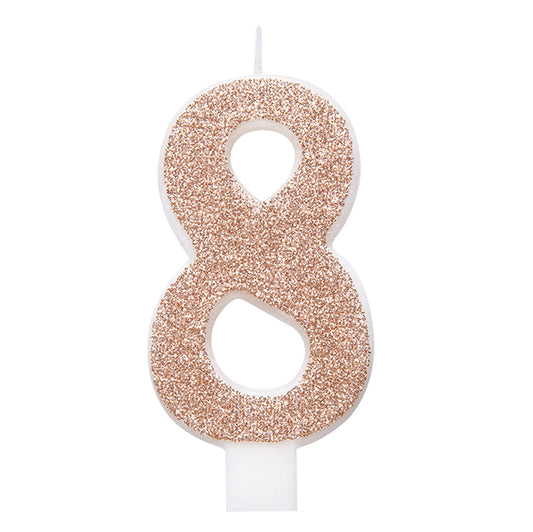 Glitter Rose Gold Numeral Candle - 8