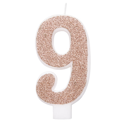 Glitter Rose Gold Numeral Candle - 9