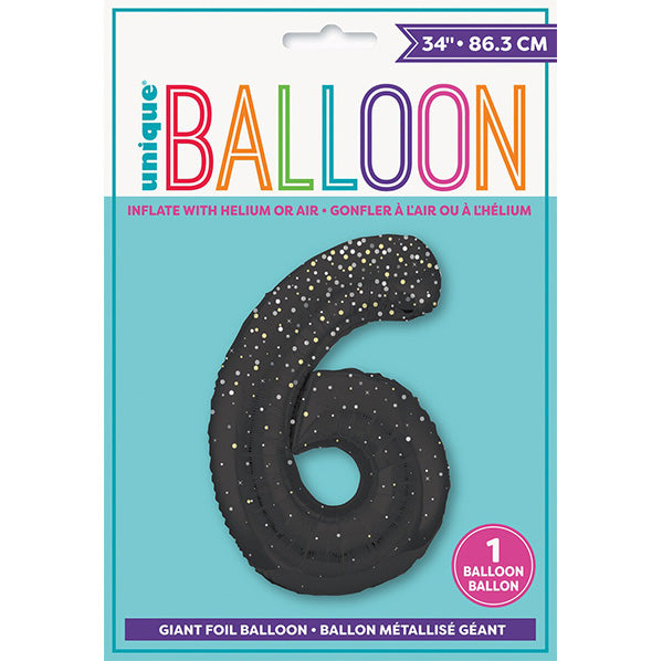 Glitz Black "6" Numeral Foil Balloon (86cm)