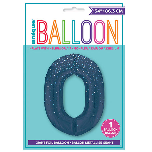 Glitz Blue "0" Numeral Foil Balloon (86cm)